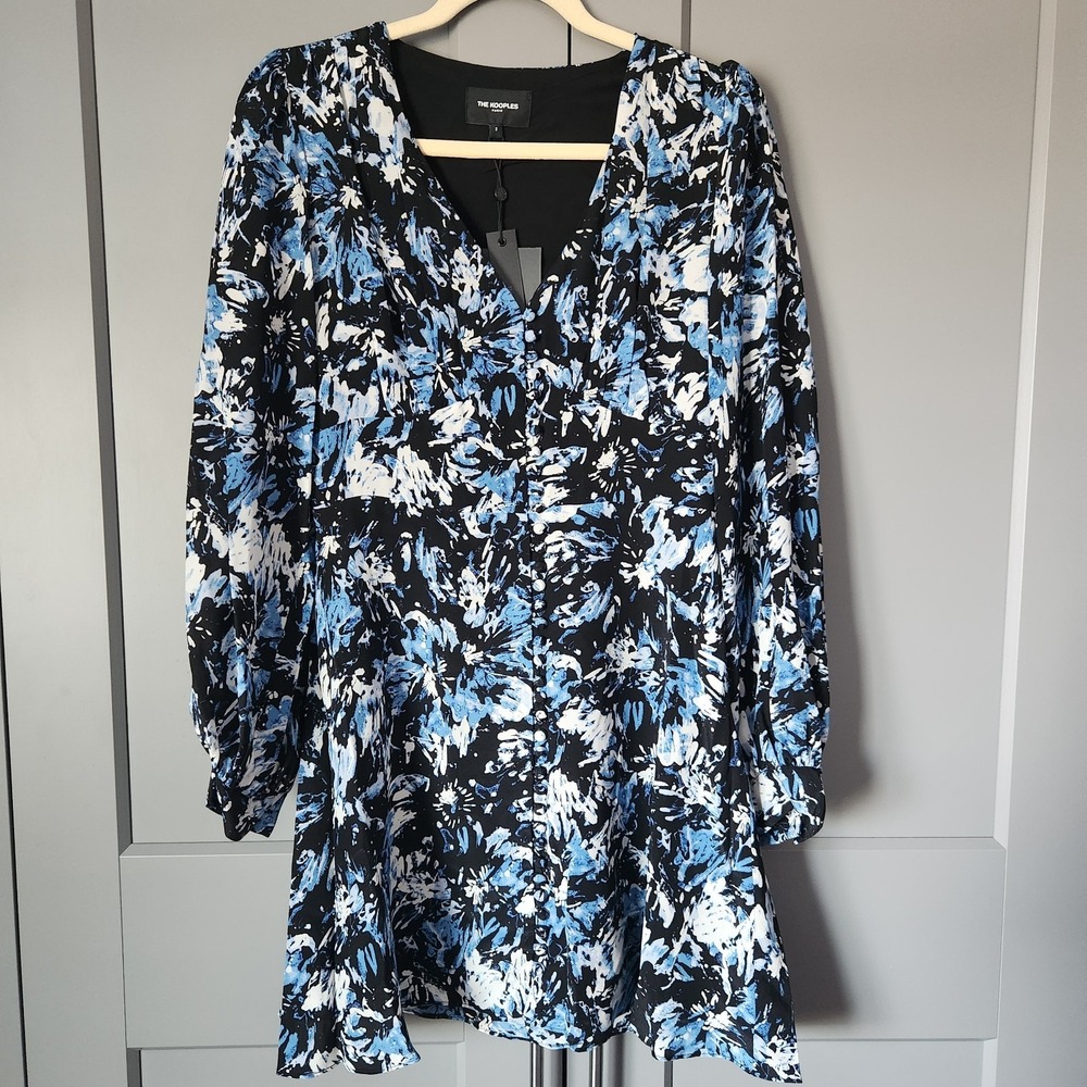 New The Kooples NWT Firework Silk Mini Dress Long Sleeve French Size 2 US 6